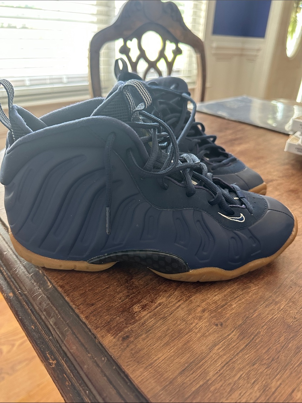 Nike Little Posite One GS sz 6Y Foamposite Midnight Navy Gum Brown